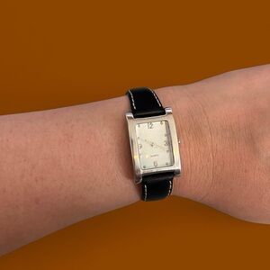 Vintage Silver and Black Rectangular Watch